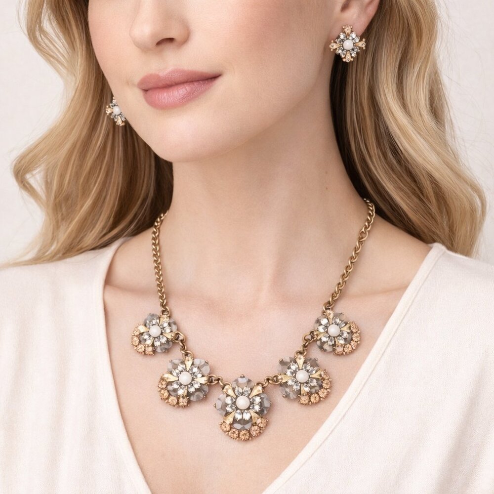 Floral Opal Statement Necklace & Earring Set